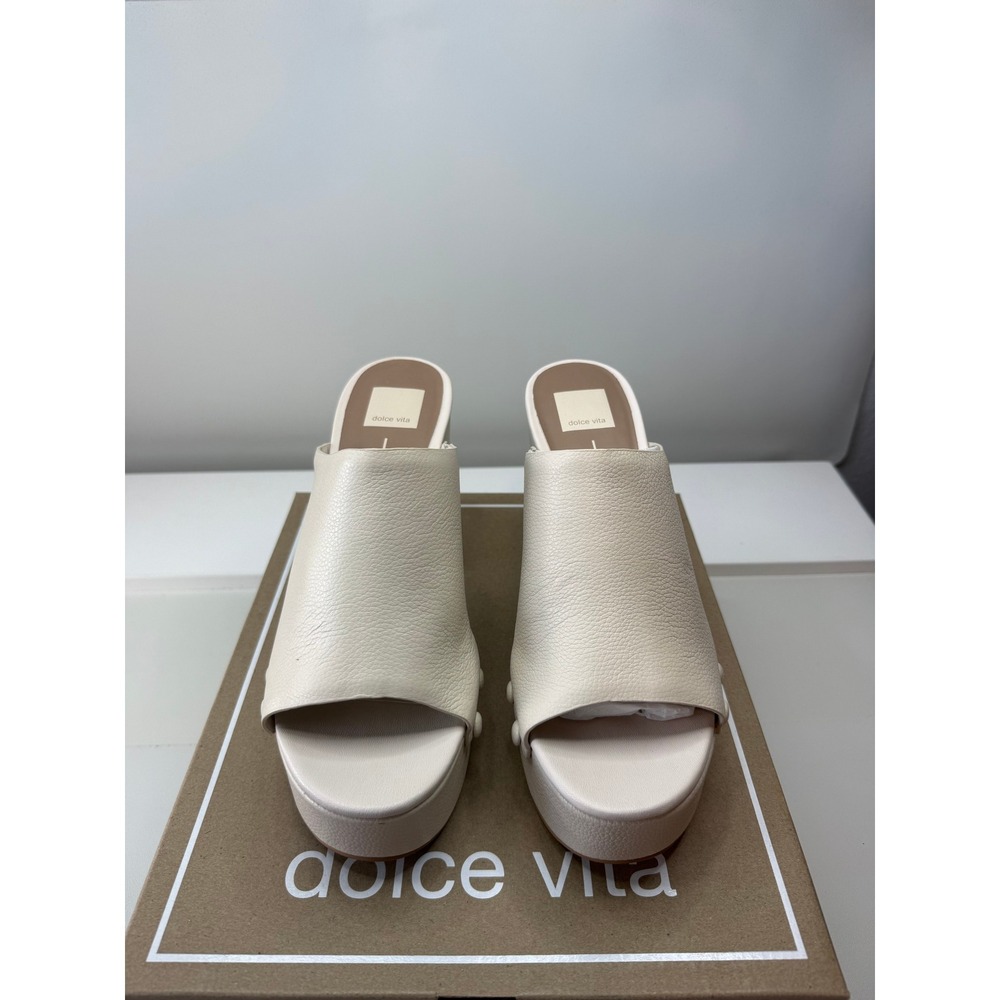Dolce Vita Emol Ivory Leather Clog Mules Studded Block Heel Womens 10 NEW - Picture 2 of 9